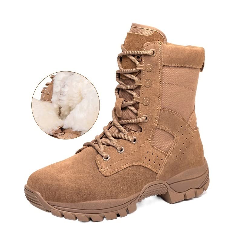 PDUEX Thermal Products Brown Combat Training Boots Side Zipper Leather Boots Mens Leather Boots to Protect Your feet (Color : Brown, Size : 8.5)4