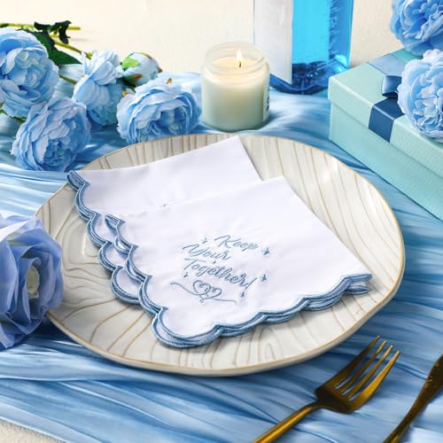 Image of Tioncy 6 Pcs Wedding Handkerchiefs 12 Inch Bride Embroidered Handkerchiefs Something Blue Cotton Hankies Gifts for Wedding