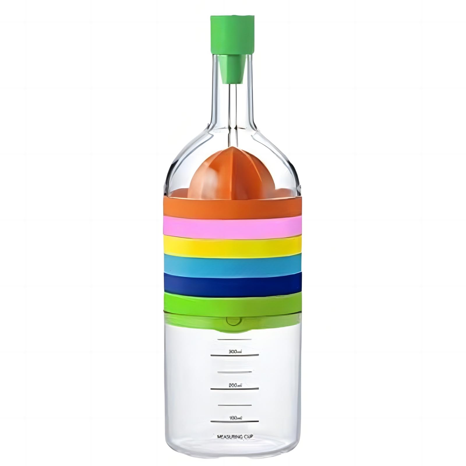 Manual Juicer Lemon Squeezer with Measuring Cup 8 in 1 Kitchen Tool Multifunctional Hand Press Fruit Juicer with Cheese Grater Funnel Egg Separator Can Opener Spice Grater Potato Masher Bottle Shape