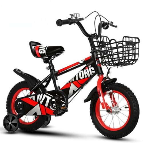 Figoday 子供用自転車 12/14/16/18/20インチ キッズバイク 補助輪付き 高炭素鋼フレーム 調整可能サドル 男女兼用 2?14歳向け 初心者も安心 軽量設計 (18インチ,レッド)