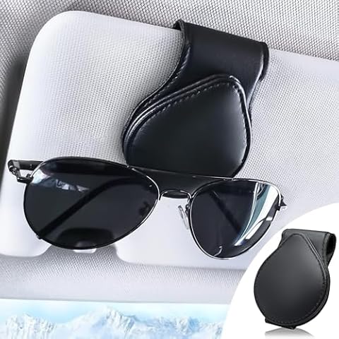 Keedolla Sunglass Holder for Car Visor, Magnetic Leather Car Visor Sunglasses Holder Clip Car Glasses Holder Clip Eyeglasses Mount for Car Sun Visor - Black Cover