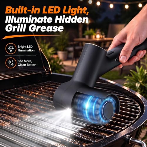Image of Electric Grill Brush, Cordless BBQ Grill Cleaner with LED Light & Scraper | 3-Speed Adjustable, Quiet 55-75dB, Waterproof with Digital Display for Outdoor Grilling & Courtyard