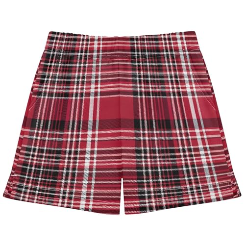 Girls Lounge Shorts Classic Red Black Plaid Cute Athletic Activewear Pajama Youth Summer Clothes, X-Small