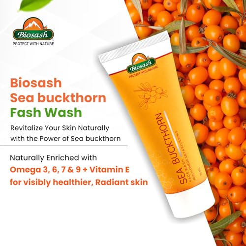 Image of Biosash Sea Buckthorn Face Wash 75ml | Herbal Facial Cleanser with Natural Seabuckthorn Oil | Deep Cleansing, Hydrating, Anti-Aging | Paraben, Sulphate-Free | For Oily, Dry, Sensitive Skin