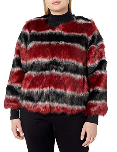 RACHEL Rachel Roy Women's Plus Size Stripe Fur Coat, Black Combo, 1X