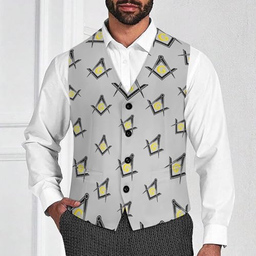 Freemasonry Suit Vest for Men Waistcoat Dressy V Neck Button Down Sleeveless Business Jacket Coat4