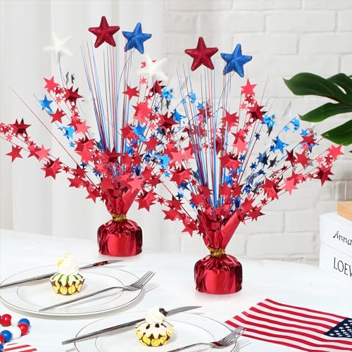 Image of Qunclay 18 Pcs 4th of July Decorations Metallic Patriotic Decorations Blue Red White Star Centerpieces for Tables Independence Day Celebration Supplies Decor for Memorial Day