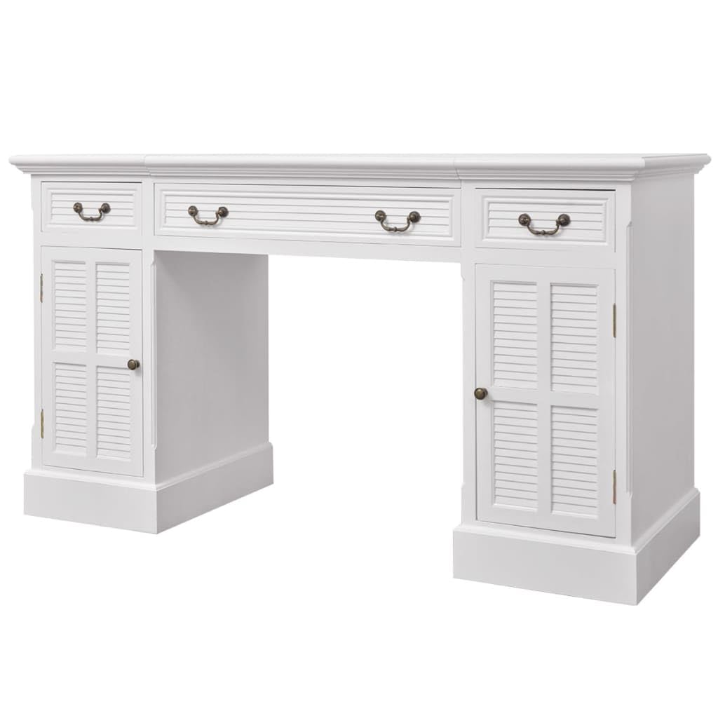Scrivania bianca segretaria 140 x 48 x 80 cm con 3 cassetti e 2 scomparti per armadi in MDF e legno di pino, mobili da ufficio durevoli con spazio di archiviazione