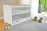 White Solid Wood Baby Cot Bed with Drawer Teething Rails Aloe Vera Foam Mattress Converts into a Toddler Bed 3-Position Mattress Base - Image 2