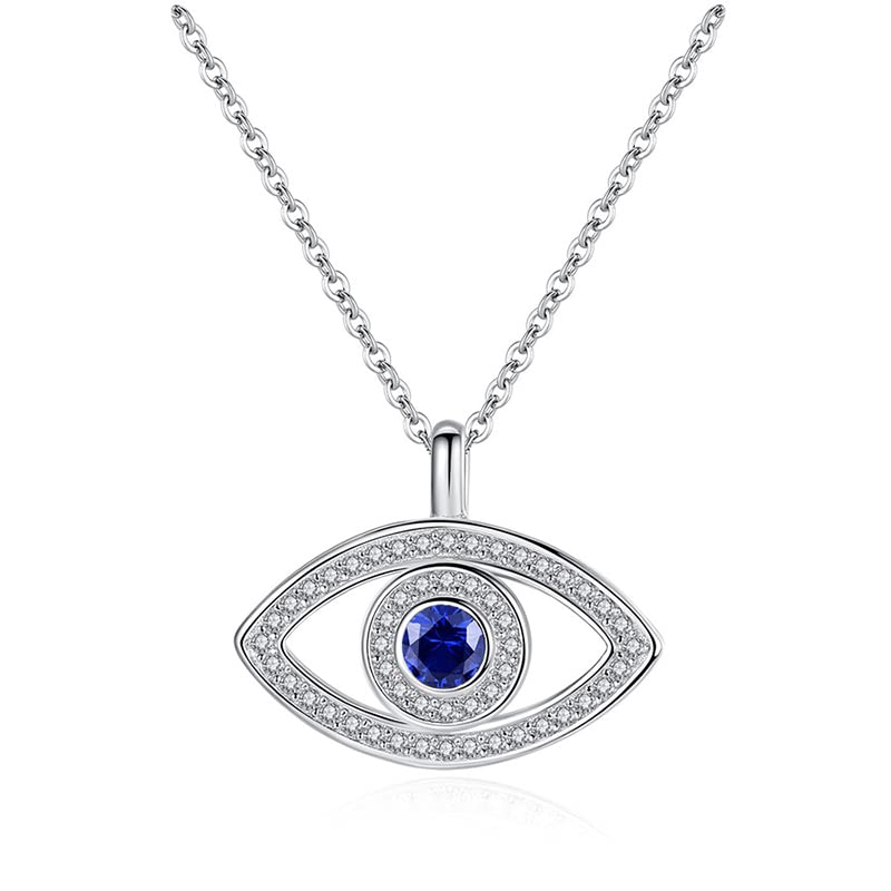 PAENENPHPAENENPH Solid 14K White Gold Over 925 Silver Evil Eye Pendant Necklace,Dainty Moissanite and Sapphire Devil's Eye Protection Necklace,Lucky Jewelry Gift for Women