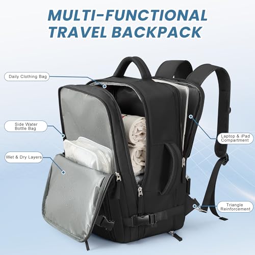 Beraliy Travel Backpack for Men Women, Large Carry On Backpack, Personal Item Bag Airline Approved, 17 inch Laptop Backpack, Business Work Gym Weekender Bag, Black3