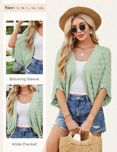 Image of GRACE KARIN Summer Cropped Cardigan for Women 2026 Batwing Sleeve Crochet Bolero Shrug Sweaters Lightweight Beach Boho Kimono