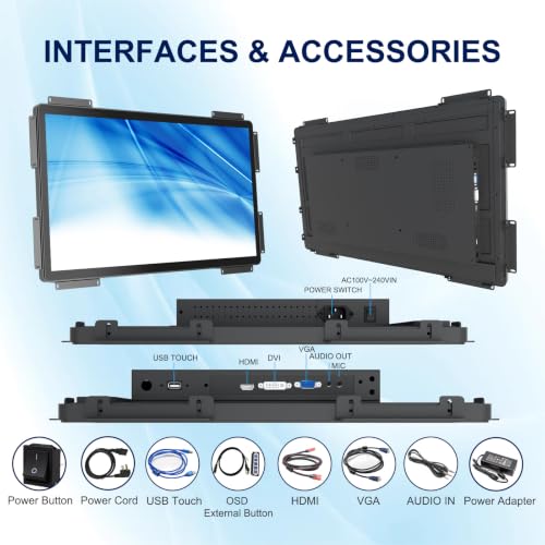 Image of FHD Industrial Touch Display, 32 Inch Open Frame Capacitive Touch Monitor, Commercial Touch Screen Display with HD-MI VGA Ports, Large Open Frame Design Touch Screen