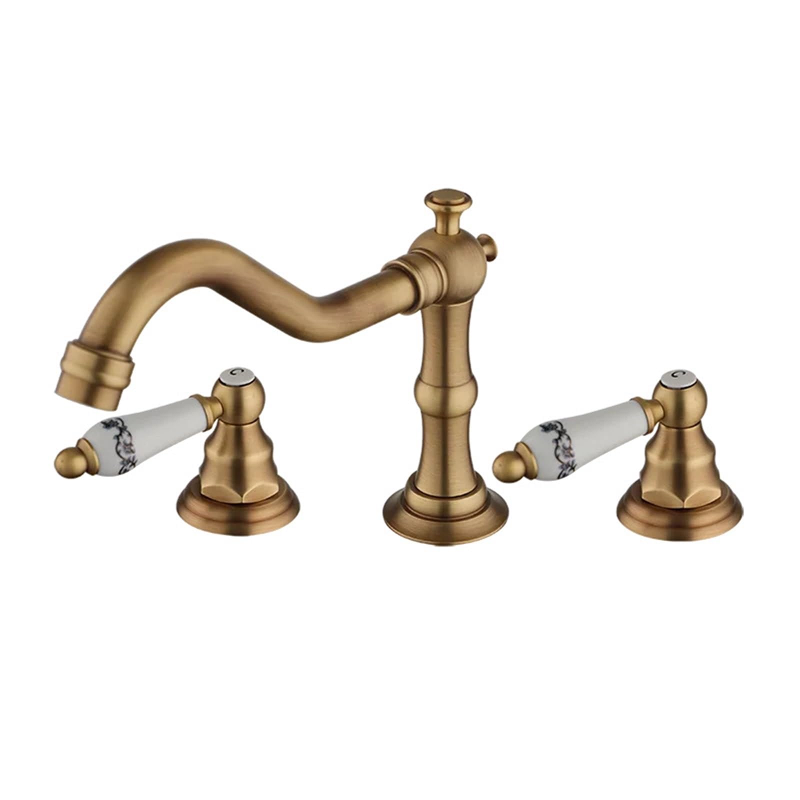 Weokdfha Color-3 Basin Faucet Bathroom Basin Faucet Tap Double Handles Deck Mounted Bathtub Faucets 3 Pcs Hot Cold Water Mixer Brass Chrome Taps(Color-3)
