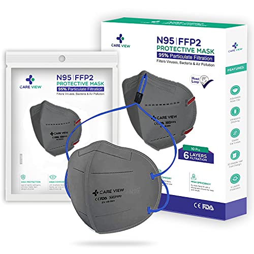Image of Careview N95 Unisex Non-Woven Fabric with Particle Protection Cotton Universal without Valve Head Loop Style Face Mask (Grey, Pack of 10) CV1221H