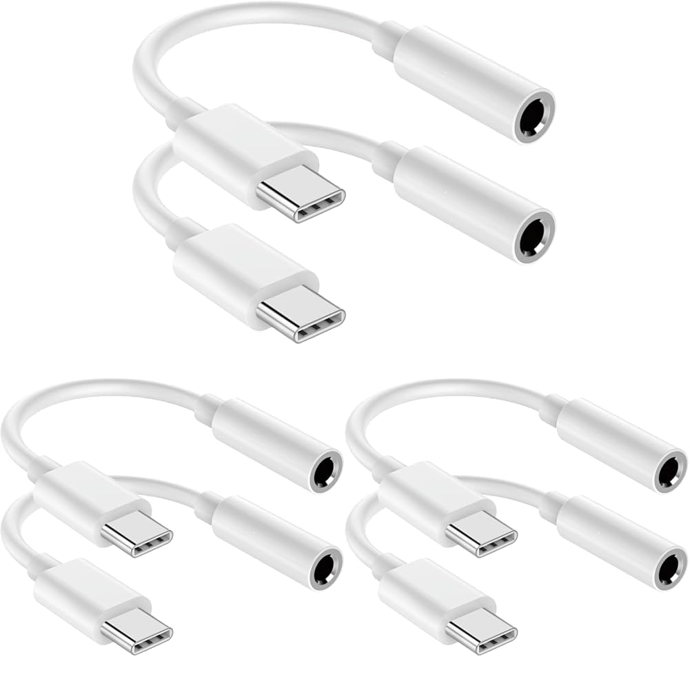 USB C to 3.5mm Audio Headphone Jack Adapter (2Pack), Aux to USB C Dongle Cord Cable Compatible with iPhone 17/16/15, iPad Pro, Samsung Galaxy S25 S24 S23 Ultra/Google Pixel - White (Pack of 3)