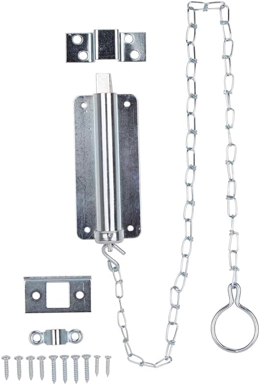 Rocky Mountain Goods Chain Bolt – Heavy Duty Steel Door Lock and Latch – Zinc Finish – 24-Inch Chain for Cabinet, Screen, Garage, and Industrial Doors – Includes Screws (6")