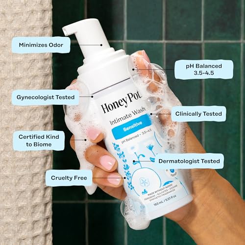 Image of The Honey Pot Company - Feminine Wash - Sensitive Refill - pH Balanced, Herbal Infused Plant-Based Feminine Care for Sensitive Skin - Daily Intimate Cleanser for Women - 10.50 Fl Oz