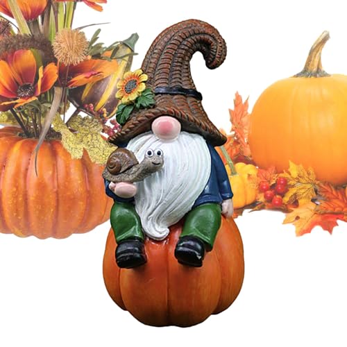 ycezw gnomos de otoño al aire libre, gnomos de otoño, 5,9 gnomos de jardín de resina sentados sobre una calabaza | Cosecha Estatua estética de Papá Noel sueco Decoración de jardín de otoño para otoño