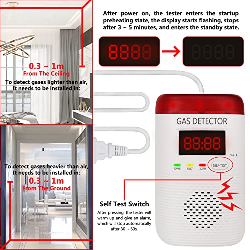 Hytong Natural Gas Detectors,Gas Leak Detector With Digital Concentration Display,Propane Methane Automatic Monitoring Leak Alarm,High Sensitivity ​​Natural Gas Leak Detection Alarm Monitor (3 Pack) #TOP3
