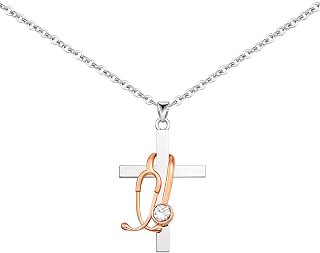 Sterling Silver Nurse Graduation Gifts for Women,Stethoscope Cross Necklace,Nurse Necklace as Nursing Appreciation Practitioner Gifts,Medicine Pendant Jewelry Graduation Gift for Medical Student