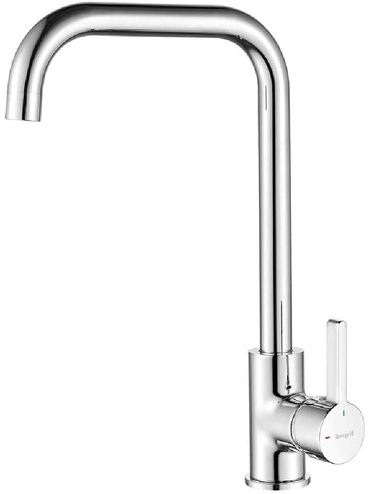 Ibergrif M22105 Grifo de Cocina con Caño Alto, Grifo para Fregadero Giratorio 360 °, Cold Start, Ahorro de Energía, Cromado