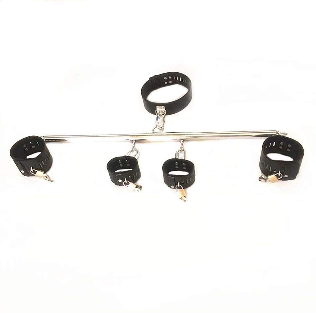 BDSM Kits De Bondage For Couples Menottes Barre D'écartement en Acier Inoxydable Ajustable Écarteur de Jambes Avec Col en Cuir/Cou/Cheville Système De Retenue Contraintes Sex Toys Esclave Fétiche