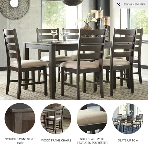 Signature Design by Ashley Rokane 7-Piece Dining Room Table Set with 6 Upholstered Chairs - Brown Wood 20" Rectangular Table & Chair Set for Kitchen Dining Room - Image 5