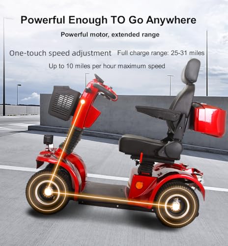 CreekT Heavy Duty 4 Wheel Mobility Scooters for Adults 400lbs Capacity Electric Scooter All Terrain Mobility Scooter Handicap Scooters 4 Wheel for Adults Powered Mobility Scooters for Seniors (Red)