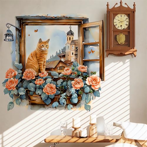 Kit de Vinilos Decorativos de Gato y Flores 30x60 cm