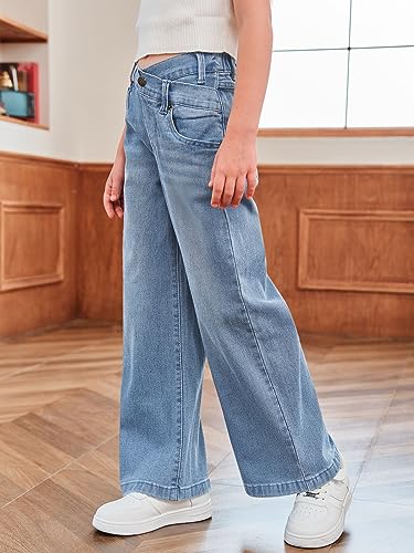 rrhss Girls Flare Jeans Crossover Waisted Wide Leg Jeans Denim Pants for Kids2