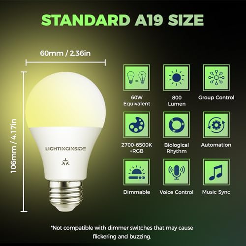 Lightinginside LI-A19-9W-MT-4P Matter Smart Light Bulbs Compatible With Alexa/Siri/Apple Home/Google Home/Smartthings thumb #6