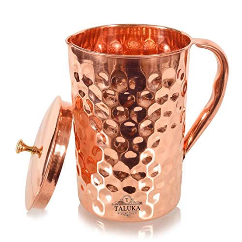 Image of Taluka With T Logo Copper Diamond Design Set of Jug 1500 ML with 4 Glass, Copper Drinkware Gift Set, Use Hotel Home Restaurant