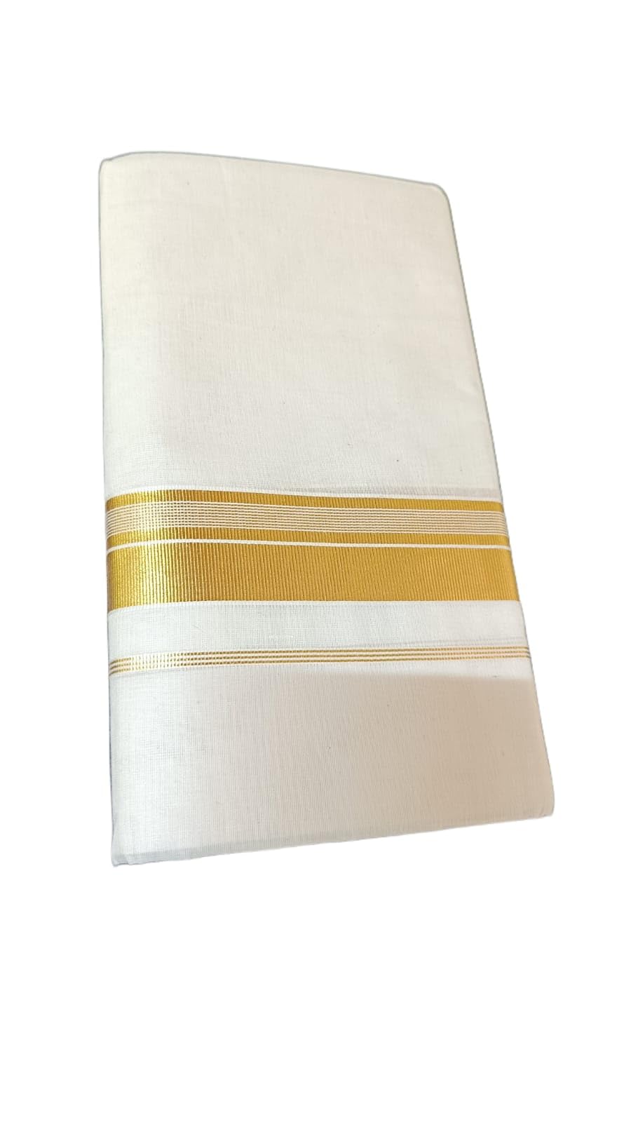 pournami collections Men's Premium Handloom double Dhoti (Kerala Mundu), 100% Cotton, Golden Kasavu Stripe (4 meter)-picture-25