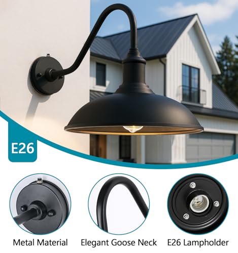 Image of 15 Inch Large Outdoor Farmhouse Barn Lights, Dusk to Dawn Gooseneck Lights, Vintage and Rustic Style Porch Lights for House, Patio Or Garage.