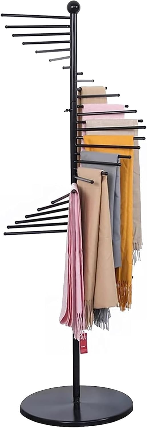 Perchero de Metal para Bufandas, Soporte Giratorio para Suelo para Tienda de Ropa, Organizador de Cinturones, chales y hiyabs con estantes Que ahorran Espacio, Percha para Cinturones, chales