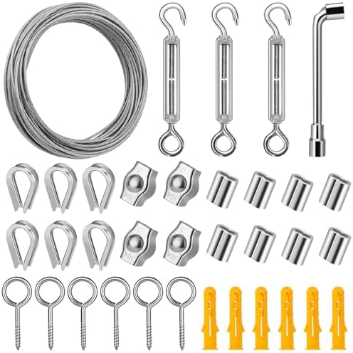 DIYLAND Drahtseil Edelstahl Set, 20M 2 mm Stahlseil PVC Ummantelt Rankhilfe Set Spanndraht Seilspanngarnitur für Rankhilfe,Gardinenseil,Wäscheleine,Lampenaufhängung
