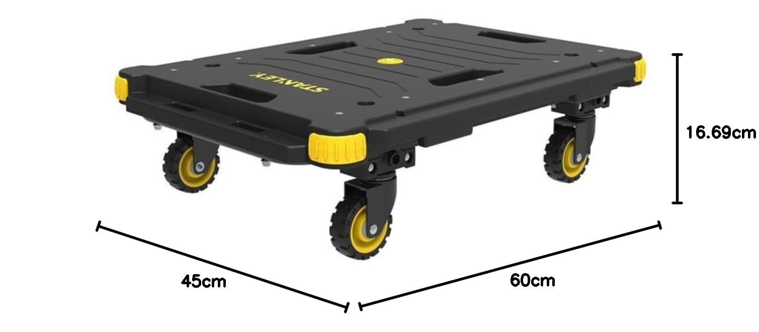 Stanley Plattformwagen PC531 - Tragfähigkeit bis zu 137KG - rutschfeste Plattform - Bewegen und Handhabung - 60 x 45 x 16,7 cm - Schwarz/Gelb