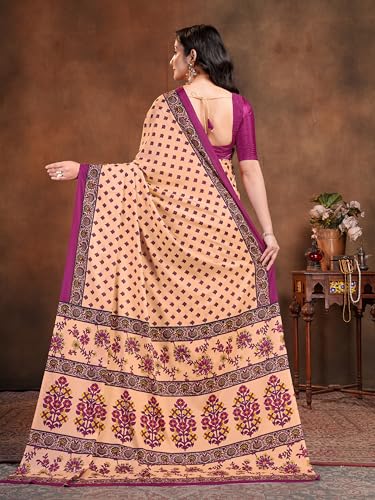 Image of Garden Vareli Floral Booti Print Crepe Saree With Unstitched Blouse Piece