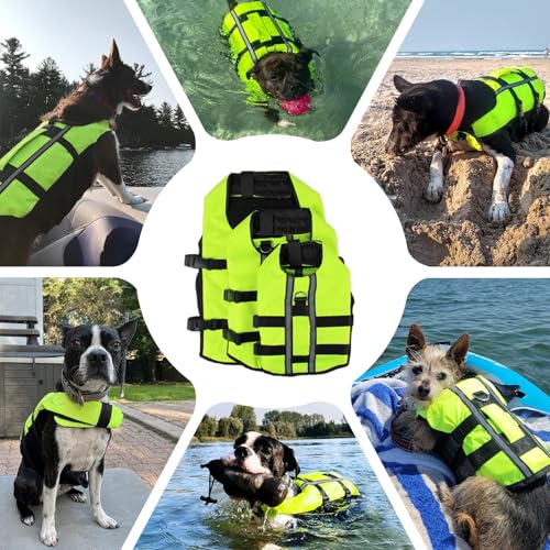 NAMSAN Hundeschwimmwesten Schwimmweste für Hund Tragbar Aufblasbar Rettungswesten für Kleine/Mitte/Groß Hunde, Grün-M