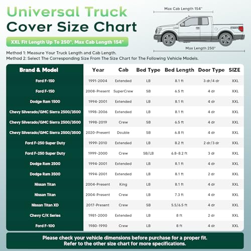 Image of Cartist Hail Protector Car Cover for Truck Waterproof All Weather, Heavy Duty Outdoor Sun Uv Rain Pickup Cover with Zipper, Universal Fit for F150, F250, Titan, etc. (Length Up to 250 inch) XXL