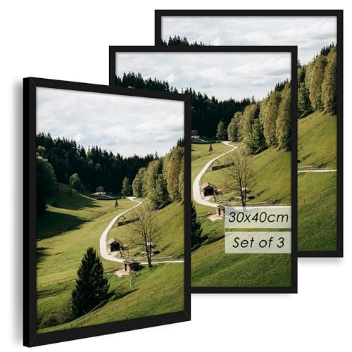 QPQIYIY Bilderrahmen 30x40 cm 3er set Schwarz Bilderrahmen 40x30 Hergestellt aus Holzwerkstoff Rahmen 30x40 Ideal für Fotos Bilder Poster