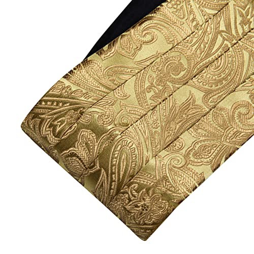Image of Barry.Wang Men Silk Paisley Cummerbund and Pre-tied Bowtie Handkerchief Cufflink Set for Tuxedo