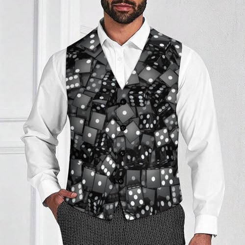 Black Dice with White Spots Men's Suit Vest Slim Fit V-Ncek Waistcoat Business Casual Vest2