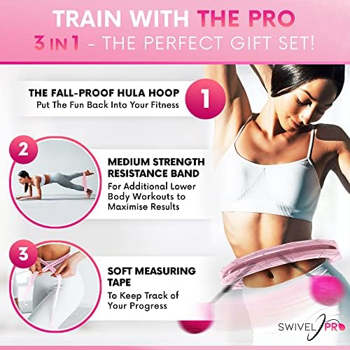 SWIVEL PRO® UK Smart Weighted Hula Hoop with Weight Ball for Adults, with Resistance Band & Measuring Tape, 24 Adjustable Links, Weight Loss/Exercise/Fitness Hoola Hoops, 3in1 Gift Set