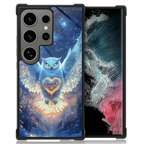 WANKBLC Compatible with Samsung Galaxy S24 Ultra Case, Shockproof Protective for Man Women Non-Slip for Samsung Galaxy S24 Ultra Crazy Pattern Snow Starry Night Blue Owl Golden Heart