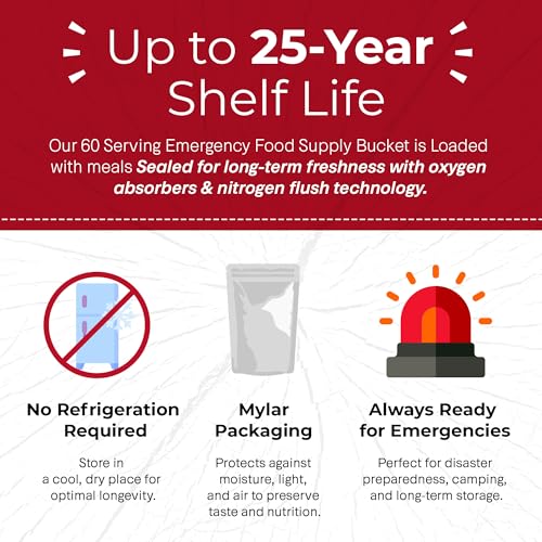 Image of Legacy Food Storage 60 Serving Emergency Food Supply Bucket, 12 Entrees, 23,400 Total Calories, Shelf Stable Lunch & Dinner, Freeze Dried Survival Meals for MRE Camping, Hiking, Prepping