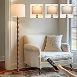 BOBOMOMO 62' Rustic Farmhouse Floor Lamp with Remote & Dimmable 9W Bulb, 3 Color Temperatures Tall Resin Standing Lamp, Retro Floor Lamp for Living Room, Bedroom, Office, Nursery, Reading Nock