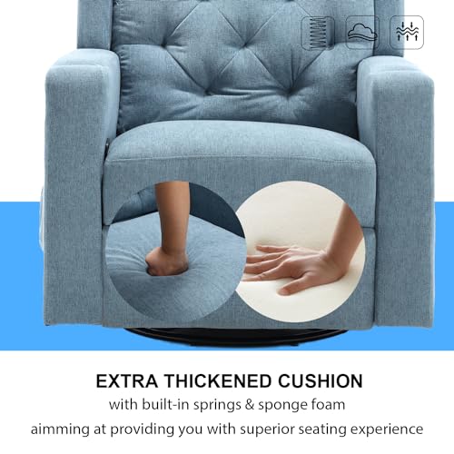 Image of Oversized Massage Recliner Chair Swivel Rocker Recliner for Adult, Wide Seat Fabric Reclining Chair, Manual Recliner Chair with Cup Holder, Glider Rocking Chair for Nursery, Blue
