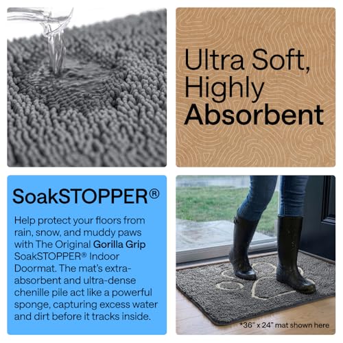 Image of GORILLA GRIP SoakSTOPPER Dog Door Mat, Machine Washable Rug Absorbent Doormat Captures Moisture Mud Dirt, Quick Dry Soft Chenille Entryway Rugs Indoor Entrance Mats for Dog Paws, 24x17 Charcoal